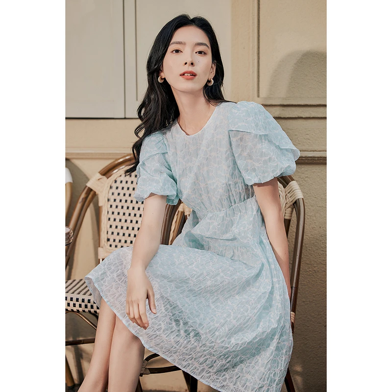【雅丹风】茵曼夏季女连衣裙裙子气质显瘦新款短袖休闲减龄印花收腰