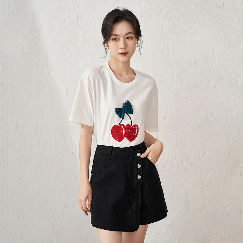 【商场同款】茵曼夏季女牛仔裤阔腿裤子女士高腰百搭新款休闲气质