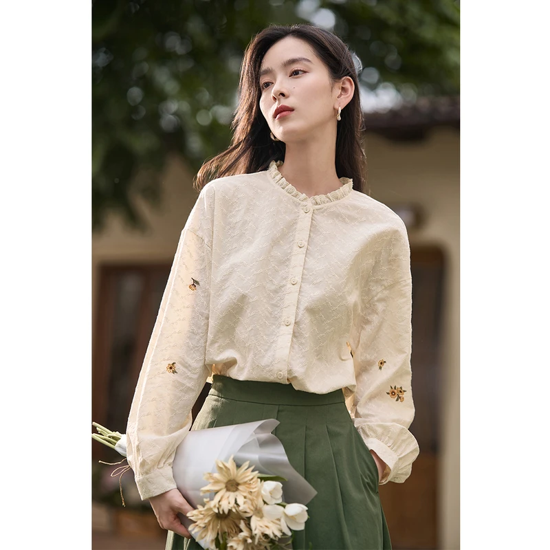 【周年庆*太阳花女神】茵曼春秋女衬衫衬衣气质长袖新款女士纯棉