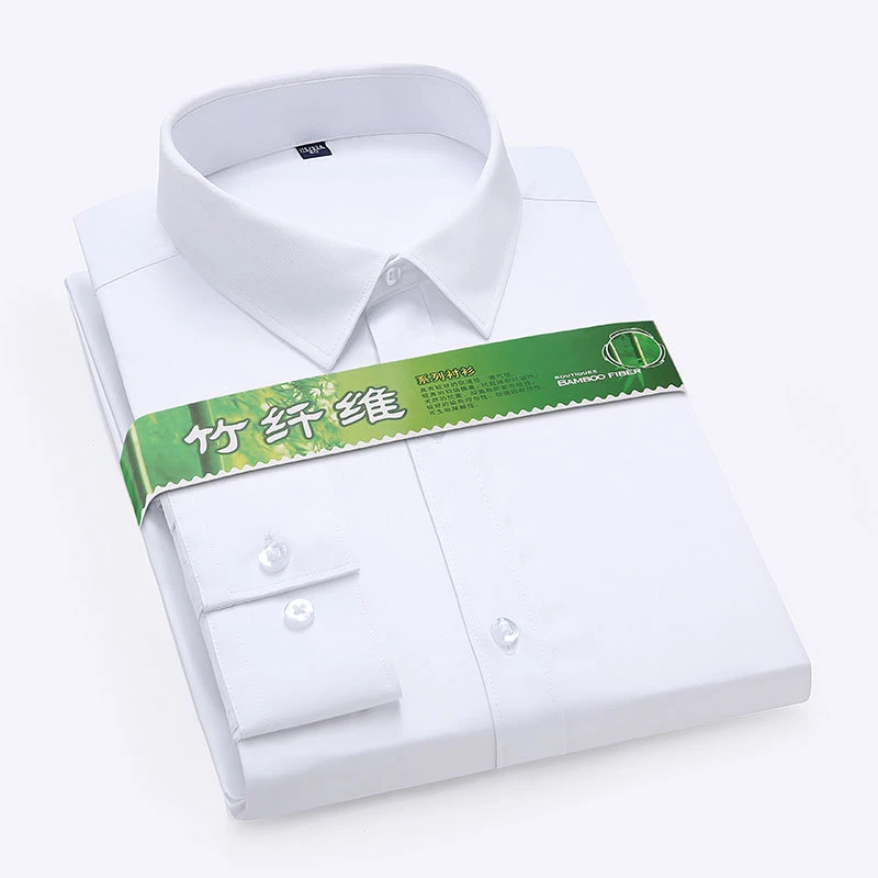高端竹纤维衬衫男士免烫弹力抗皱长袖衬衣方领商务休闲正装白衬衫