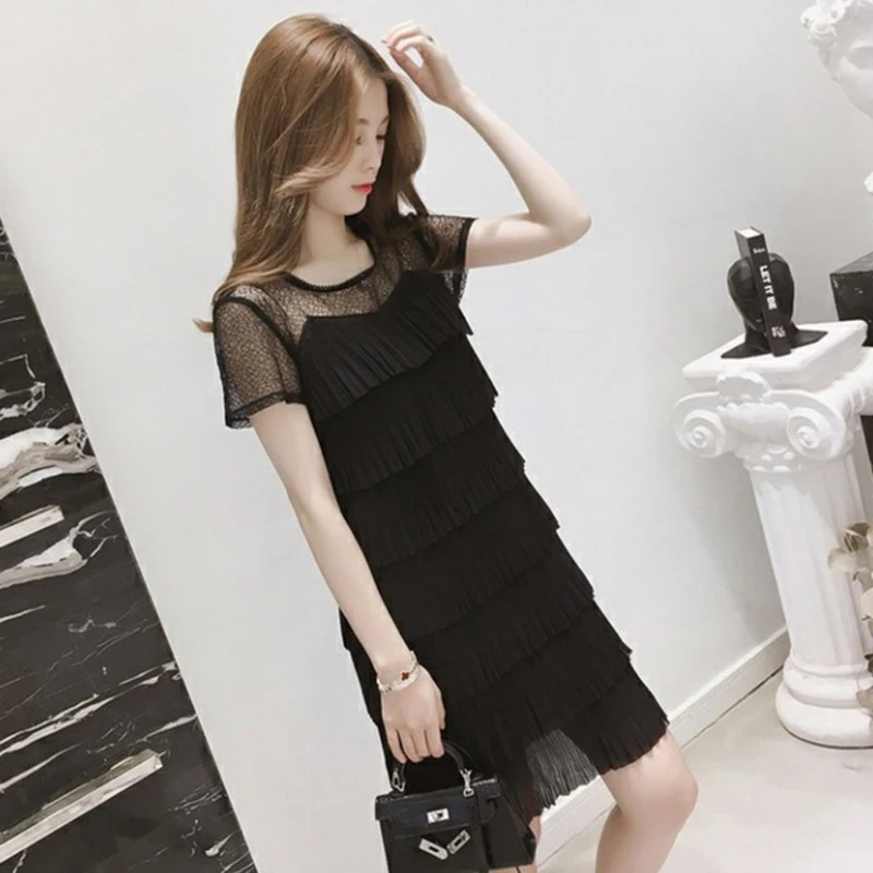 孕妇连衣裙夏季外出辣妈中长款雪纺镂空拼接蕾丝短袖喂奶衣蛋糕裙