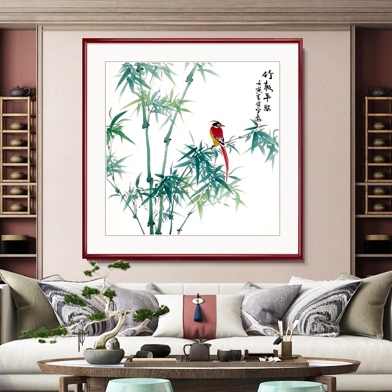 纯手绘传统国画花鸟画竹子图竹报平安餐厅书房挂画中式装饰画
