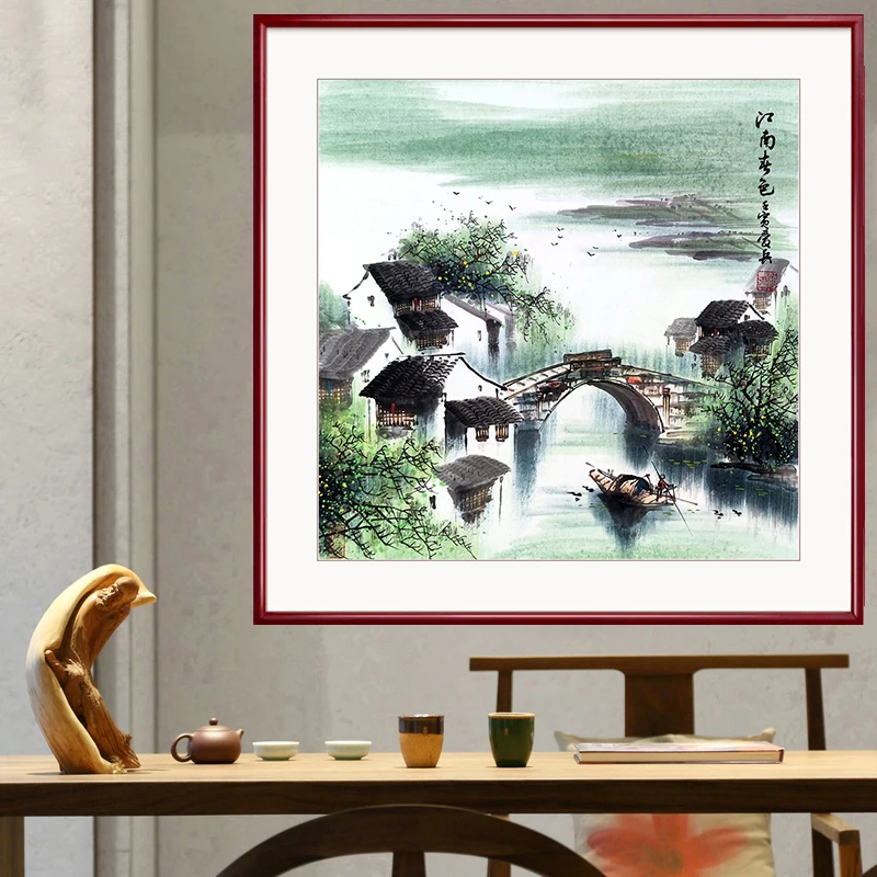 国画山水画水乡画春夏秋冬挂画客厅书房挂画禅意画水墨画彩墨画