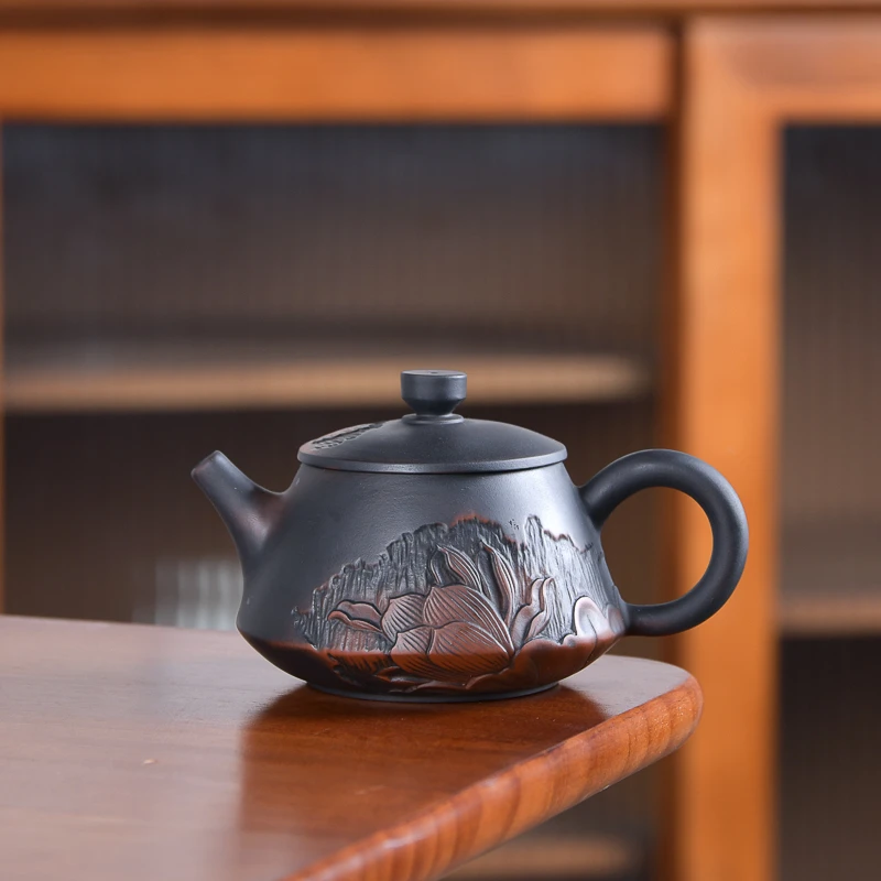 云南紫陶家用办公室茶壶功夫茶具泡茶普洱茶纯手工西施石瓢壶浮雕