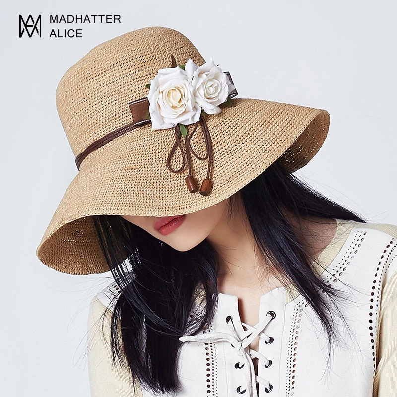 疯帽子拉菲草帽女沙滩海边遮阳帽渔夫帽夏季出游防晒可海边草帽