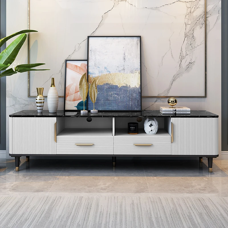 轻奢大理石电视柜加高款高电视柜卧室客厅电视柜收纳储物柜QS003