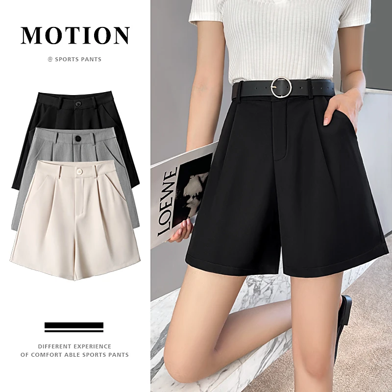 u 91西装短裤女夏a字阔腿高腰显瘦休闲浅卡其色2025新款宽松黑色