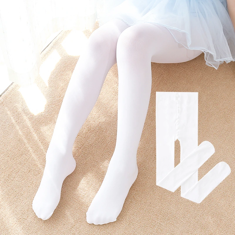 春秋夏季薄款儿童打底女童丝袜连裤袜白色大童舞蹈袜跳舞连体袜子