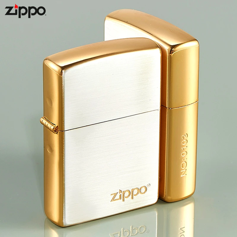 ZIPPO打火机白金经典标志限量系列黄铜拉丝收藏男士生日送礼物DIY