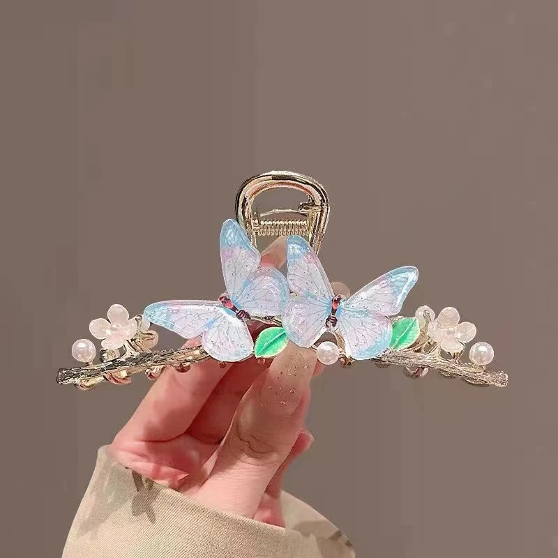 新款韩版森系简约蝴蝶抓夹优雅盘发鲨鱼夹超仙气质抓夹高级感发卡