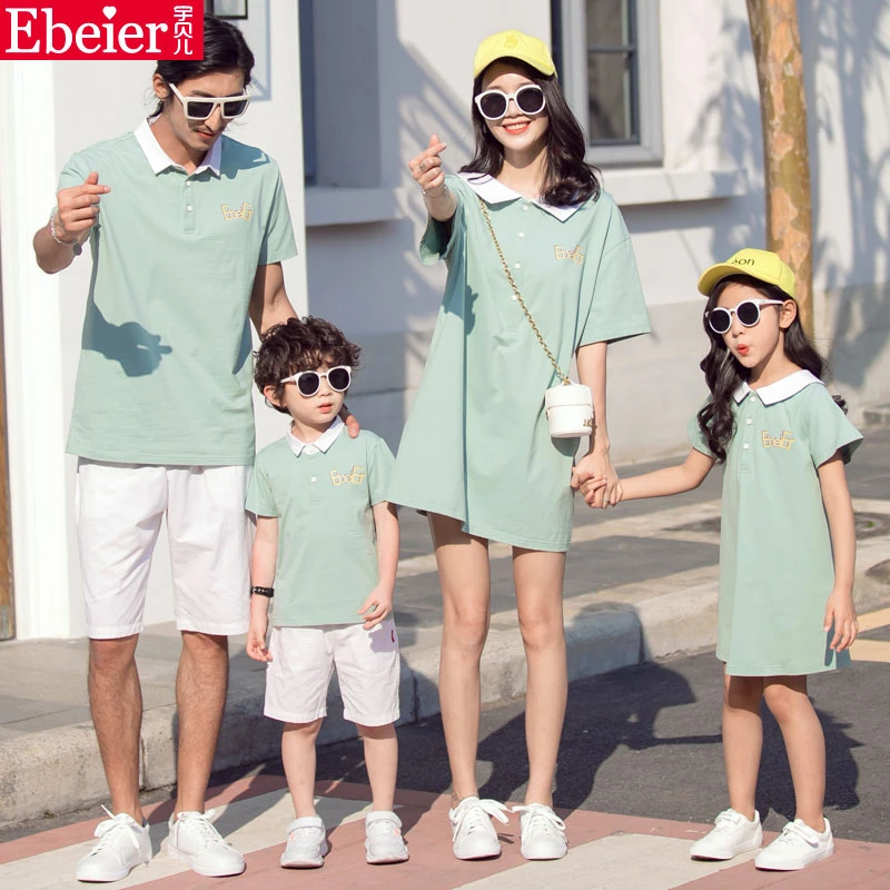 宇贝儿亲子装一家三口夏季2025新款母子POLO衫高端大码四口母女裙