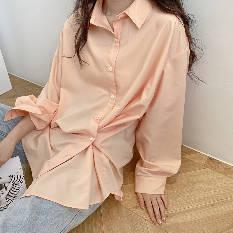 【纯色系列】春夏设计感休闲气质款莫代尔女士宽松版长袖衬衫1592