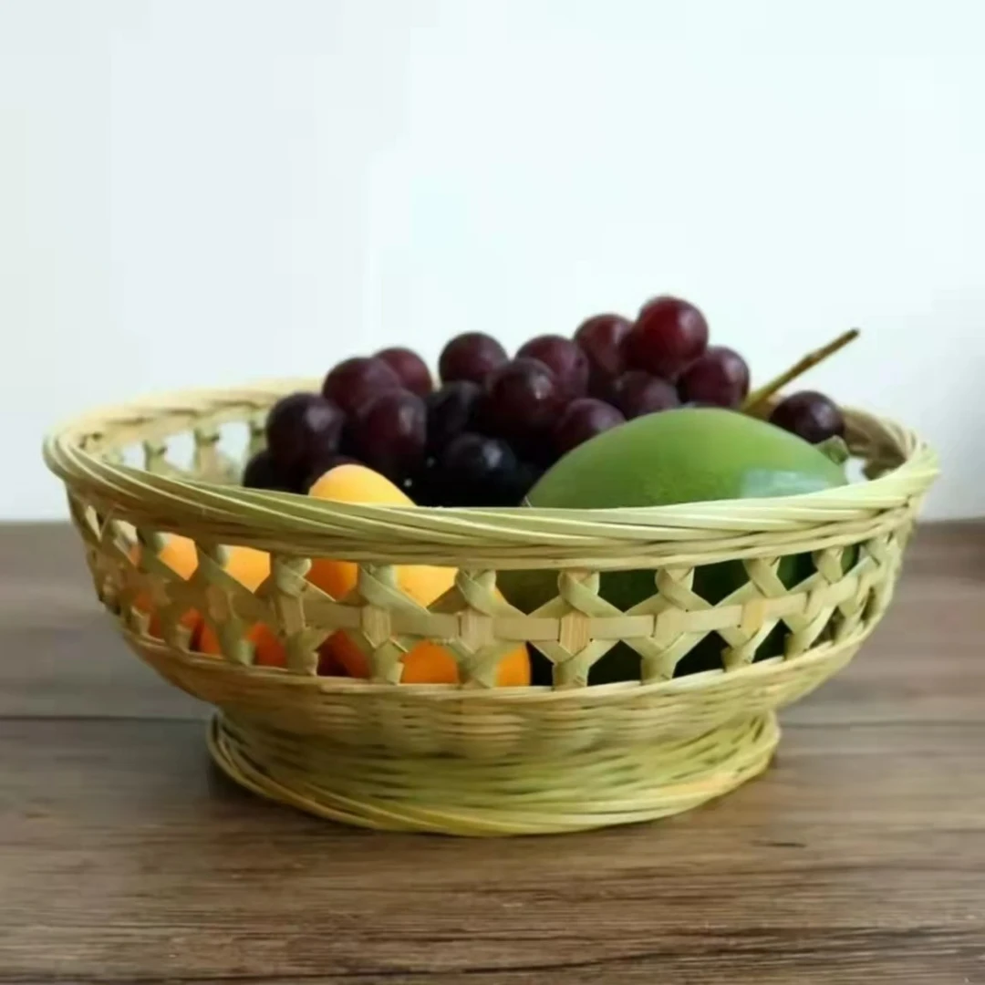 竹编高脚花篮 竹编收纳篮 家用馒头筐 竹制品  水果零食筐