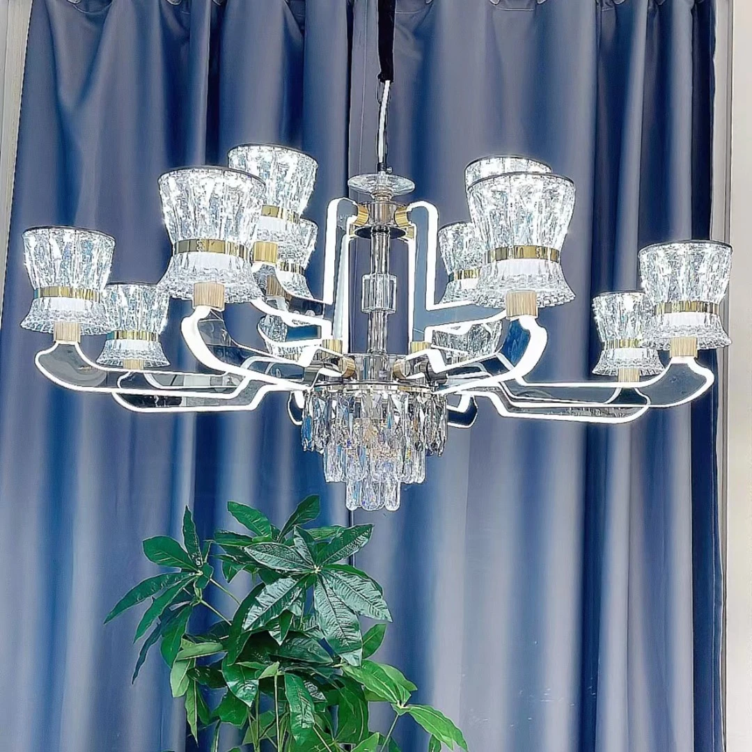 新款客厅水晶吊灯现代简约灯具轻奢高档餐厅吊灯不锈钢拔插式灯具