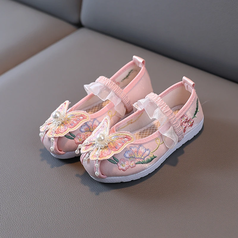 女童汉服鞋2025春秋季新款儿童马面裙鞋女孩古风绣花鞋新中式布鞋