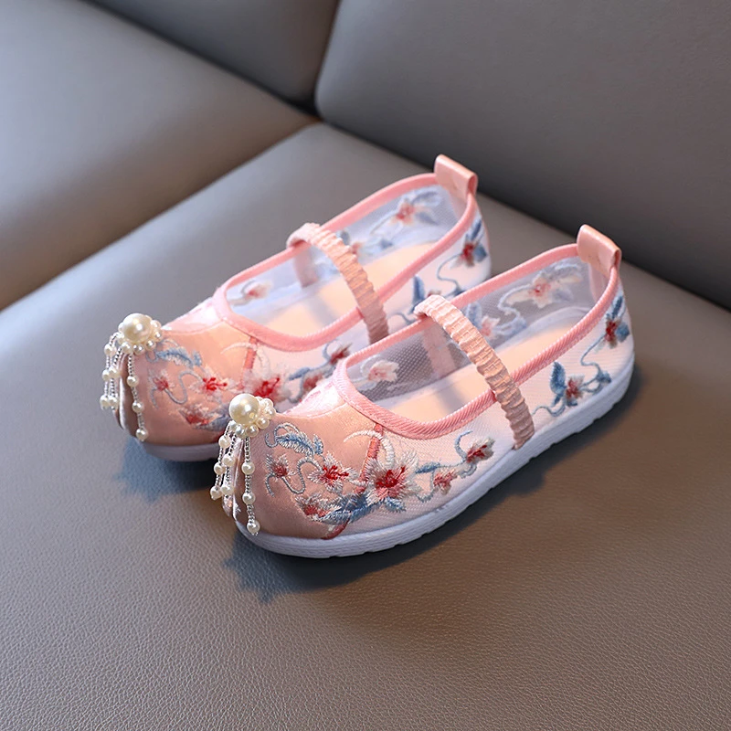 女童绣花鞋夏儿童汉服鞋2021新款古装凉鞋老北京布鞋网纱舞蹈鞋