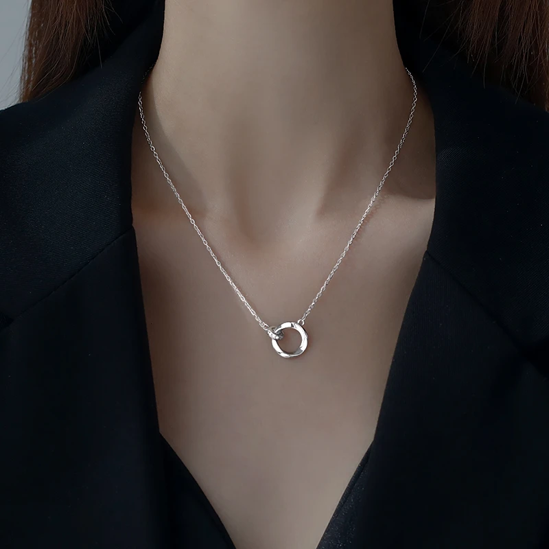 链子925银合成锆石 925银双环项链女莫比乌斯小众设计感锁骨链