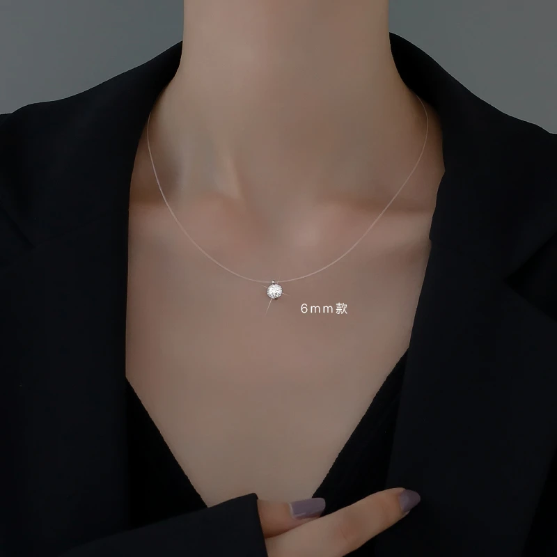 吊坠925银 纯银隐形鱼线项链女潮锁骨链人鱼精灵眼泪吊坠网红单钻