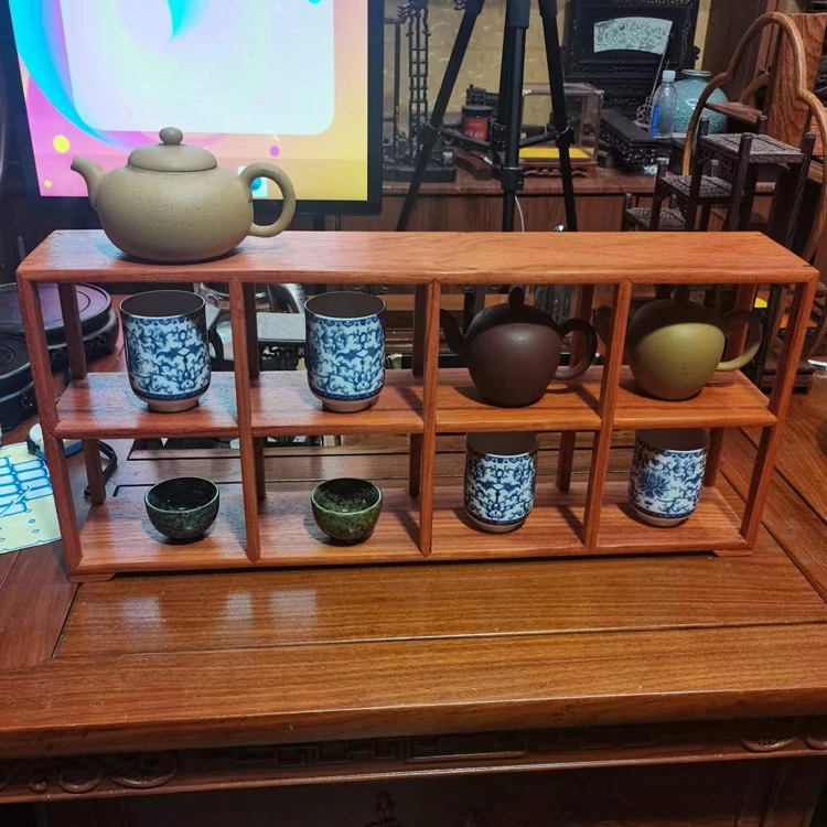 103 实木博古架台面二层置物架紫砂茶壶茶杯架子古玩玉器展示架