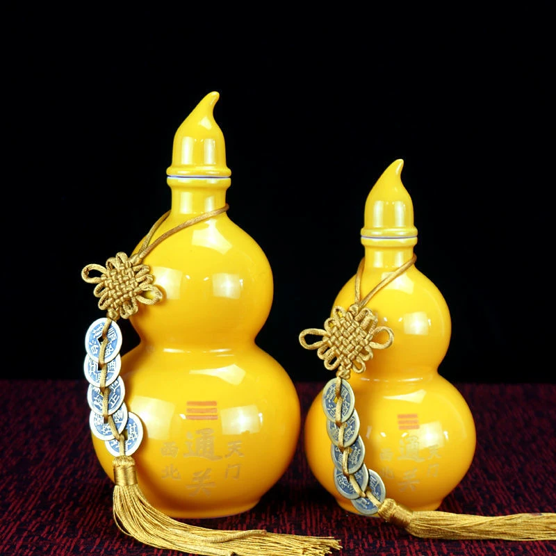 黄色陶瓷葫芦摆件在卧室厨房客厅办公室开盖葫芦家用展示创意摆件