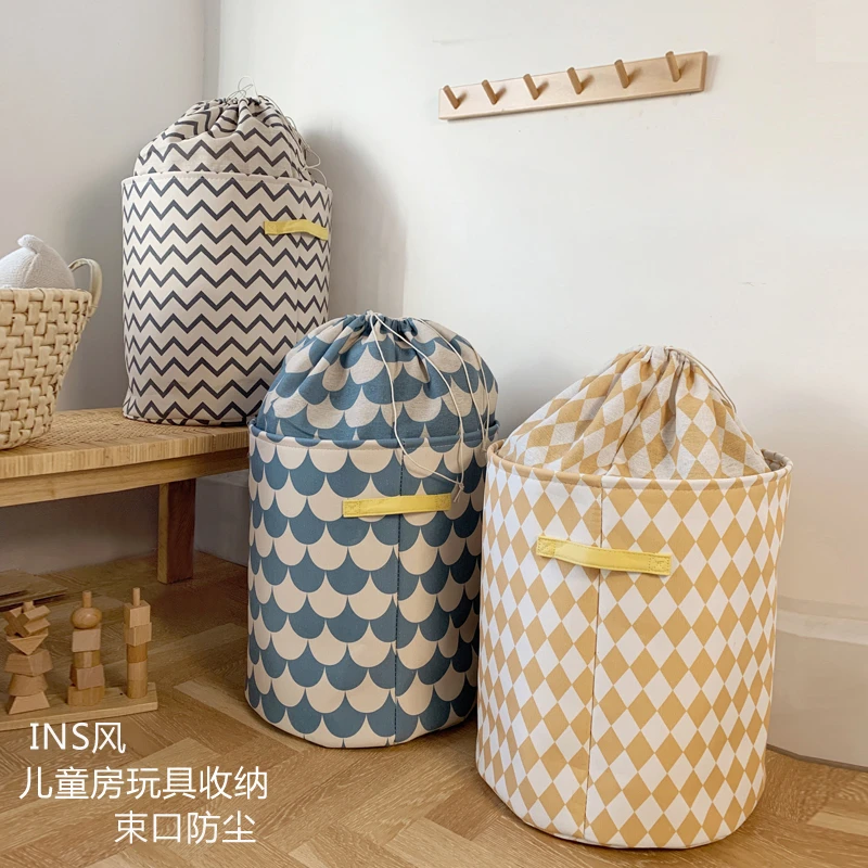 ins风束口防尘儿童玩具收纳桶