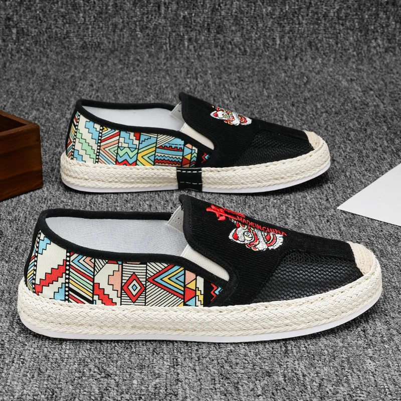 潮流渔夫鞋老北京布鞋2022夏季低帮中国风板鞋懒人一脚蹬开车男鞋