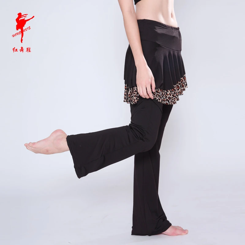 红舞鞋25333弹力舞蹈裤黑色夏季高腰运动练功裙裤微喇叭广场舞裤