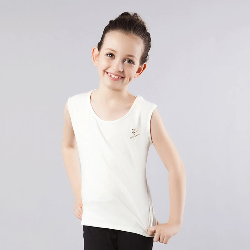 红舞鞋38011舞蹈服女儿童背心白色短袖上衣练功服女童吊带打底衫