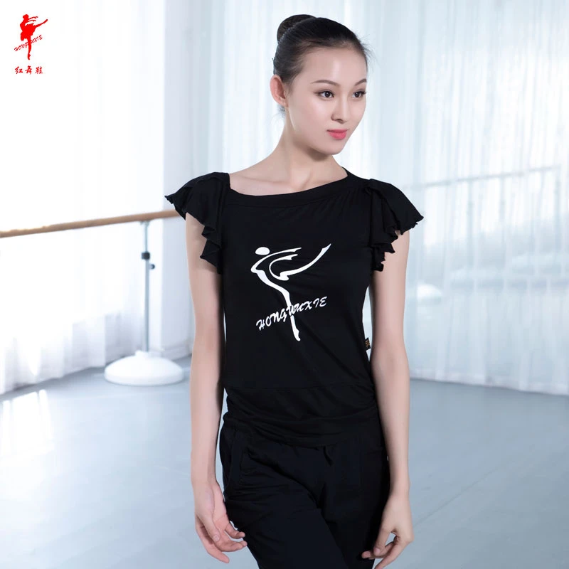 红舞鞋舞蹈服短袖上衣芭蕾舞瑜伽练功服广场舞休闲服装夏季35203