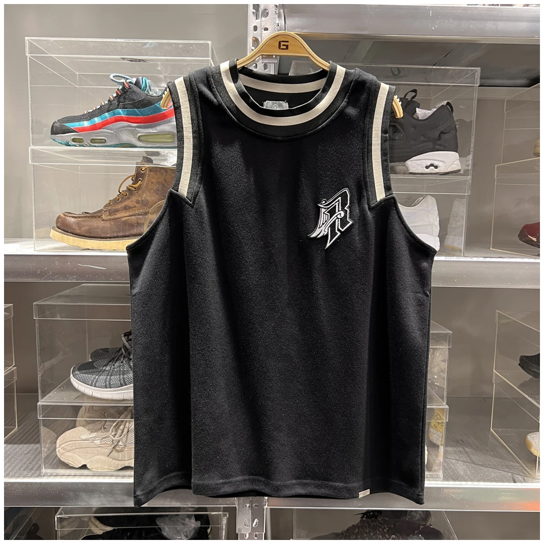 高品质！美式运动打球字母刺绣休闲套头宽松背心球衣无袖T恤男女