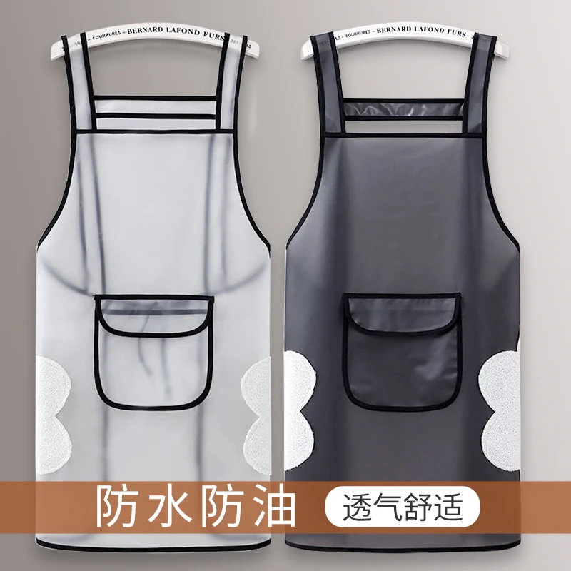 透明TPU围裙女家用厨房防水防油围兜时尚工作服罩衣男无袖半身夏