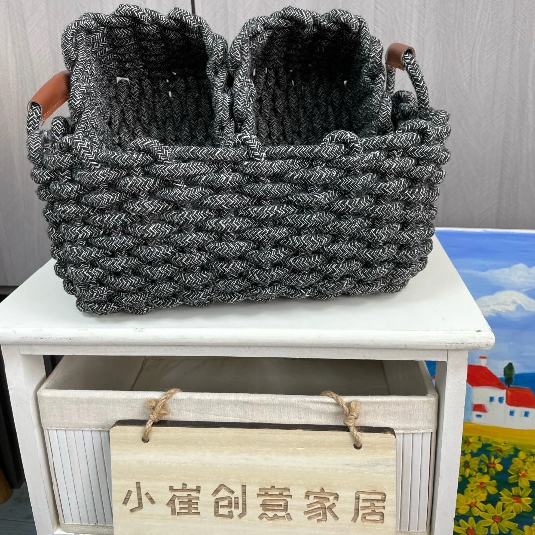 北欧风简约家用手工绳编工艺编织储物收纳筐三件套装