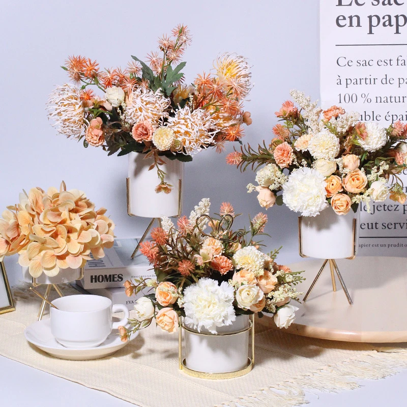 装饰假花仿真花客厅小摆件ins玫瑰塑料花束干花绢花室内餐桌摆花