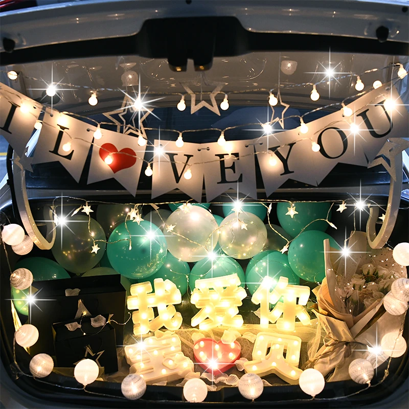 情人节轿车后备箱惊喜表白求婚布置车尾箱告白气球女朋友浪漫装饰