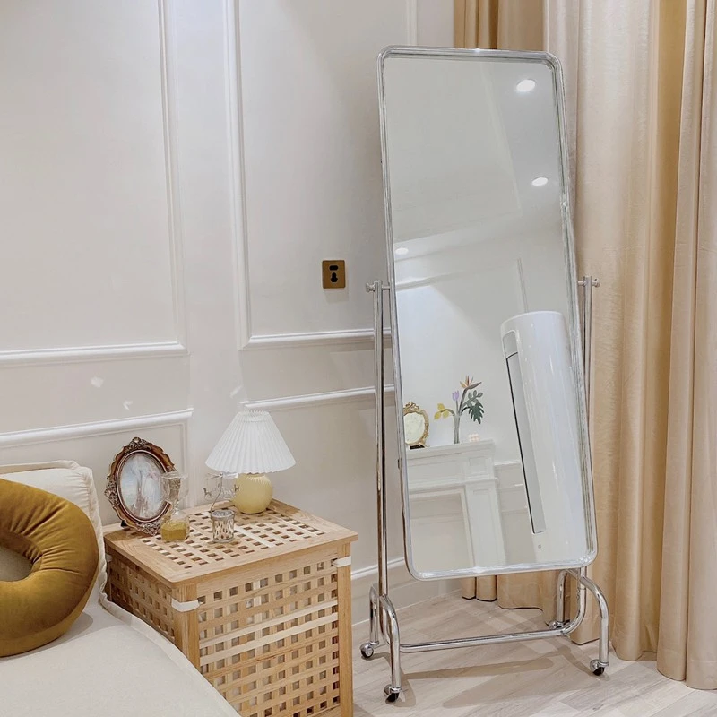 北欧ins风服装店全身镜不锈钢移动试衣镜时髦网红落地穿衣镜高清