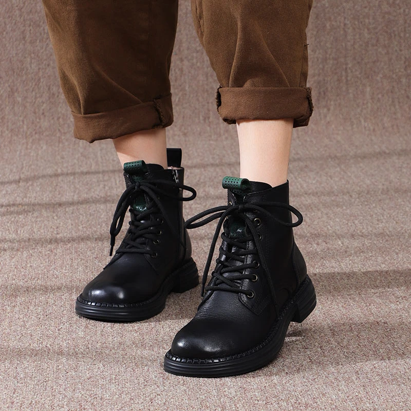 【秦大叔推荐】真皮马丁靴英伦风女靴厚底加绒平底时尚3138-1