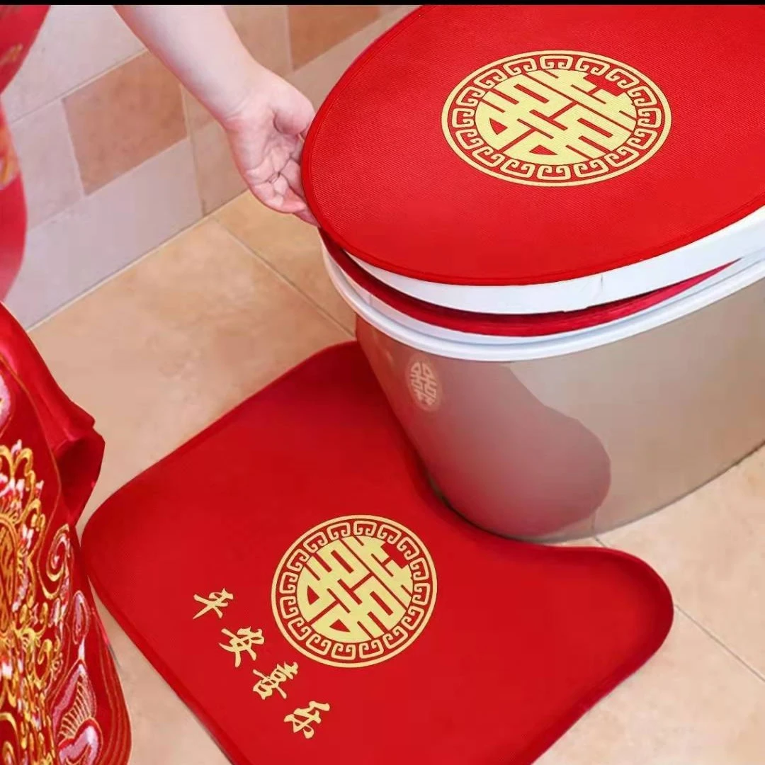 65*卫生间马桶三件套 马桶圈+盖子套+u型地垫 特别好看 结婚用品
