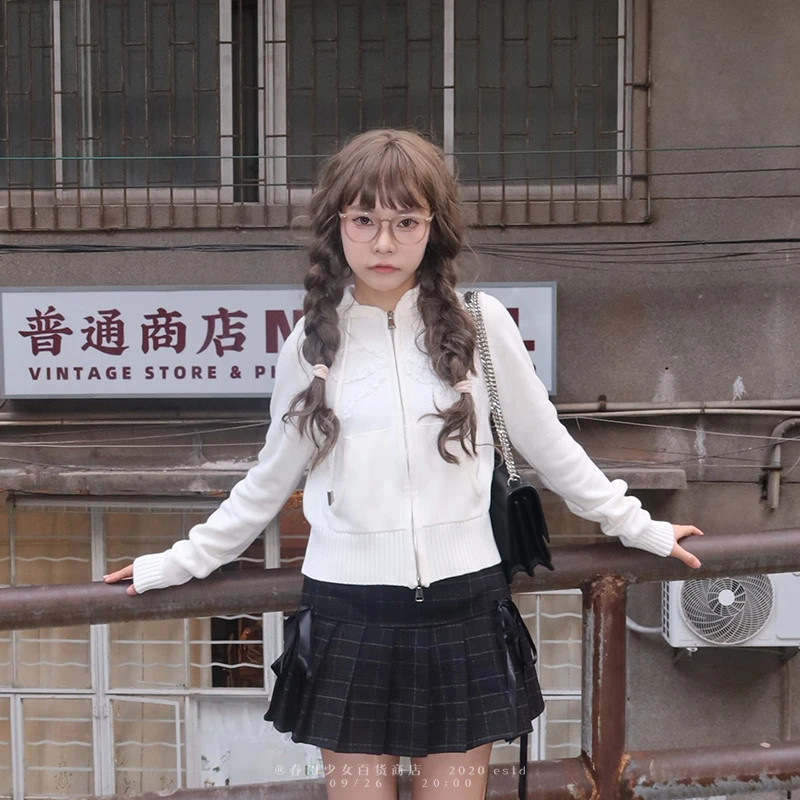 秋冬大绣蝴蝶美式复古外套连帽开衫毛衣女拉链针织设计感修身上衣