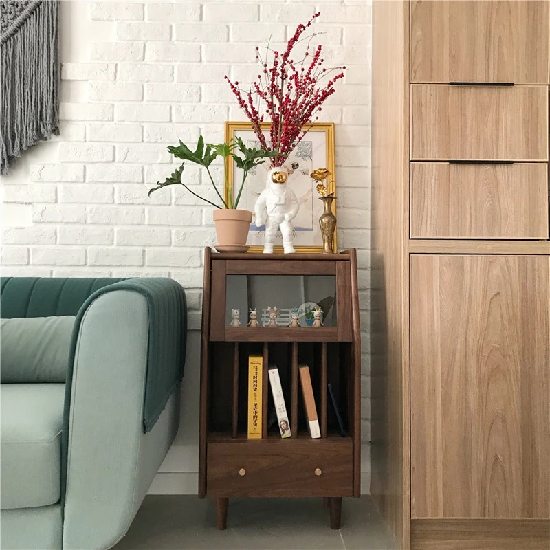 良凤栖黑胡桃木边柜斗柜小书柜日式床头柜北欧风格抽屉柜