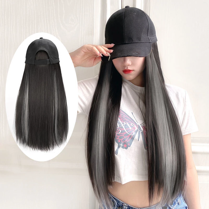 假发女长发帽带头发假发帽子一体时尚长直发黑长直新式全头套潮流
