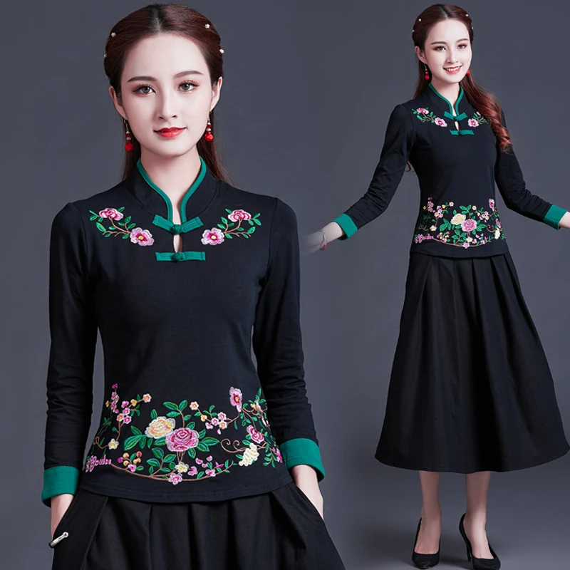 复古中国风女装两件套春秋新款民族风刺绣上衣棉麻半身裙气质套装