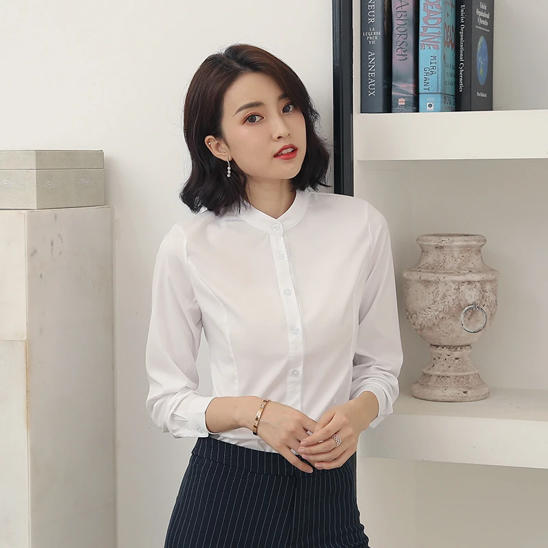新款韩版立领白衬衫长袖女2025秋装正装职业装打底衬衣工装工作服