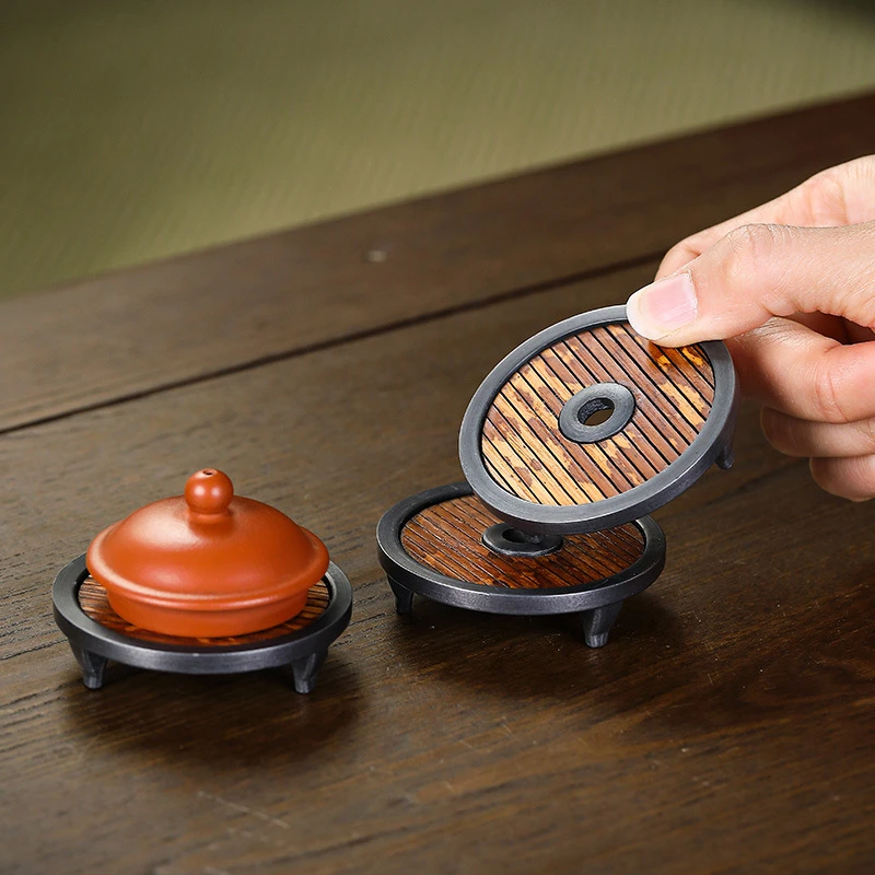 梅妃竹锡盖置茶壶盖子托紫砂壶盖架茶道复古禅意杯垫功夫茶具配件