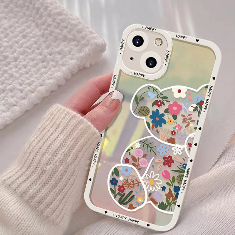 苹果/华为/vivo/oppo/小米系列百花小熊天使眼透明硅胶防摔手机壳