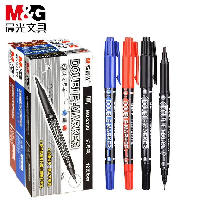 M&G/晨光文具小双头记号笔不可擦黑油性快干酒精气味绘画用美术