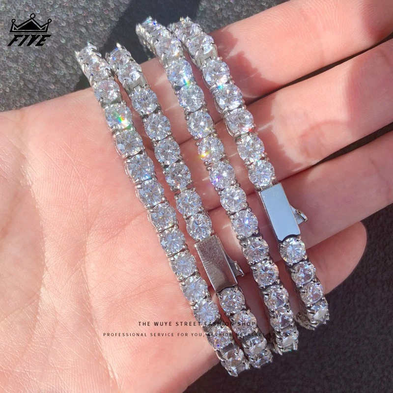 钛钢合成锆石手链 嘻哈ins锆石手链男网球链男情侣钛钢王嘉尔同款