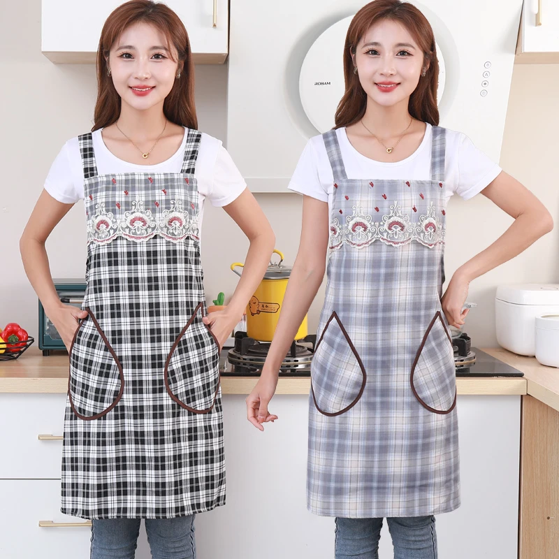 新款纯棉蕾丝花边围裙家用厨房防油污工厂车间工作服夏季透气速干