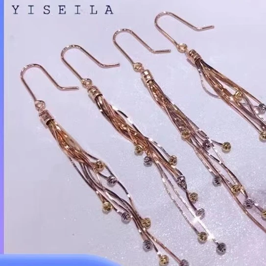 YISEILA/伊莎维拉18k金耳钉女长款蛇骨流苏耳钩耳线玫瑰彩金耳饰