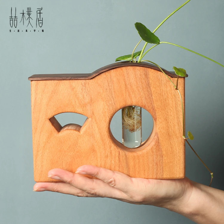 喆朴居 榉木 黑胡桃  一木挖工艺   江南小院墙小花器  实木 木质