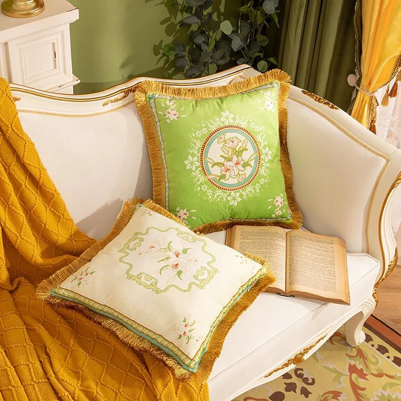 毛绒抱枕双面流苏枕套含枕芯轻奢美式沙发靠枕高档沙发靠背抱枕